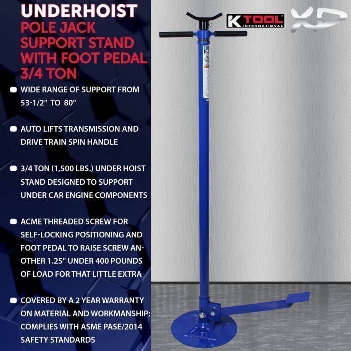 K Tool 3/4 Ton Under Hoist Jack Stand with Pedal