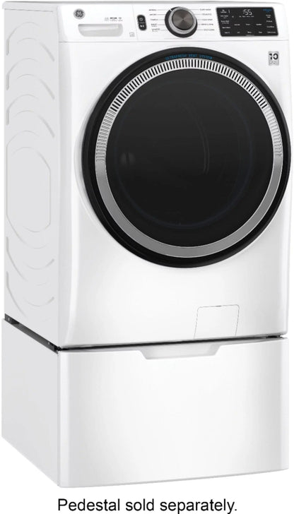 GE – 4.8 CuFt High-Efficiency Stackable Smart Front Load Washer w/UltraFresh Vent System & Microban Antimicrobial Technology – White on white